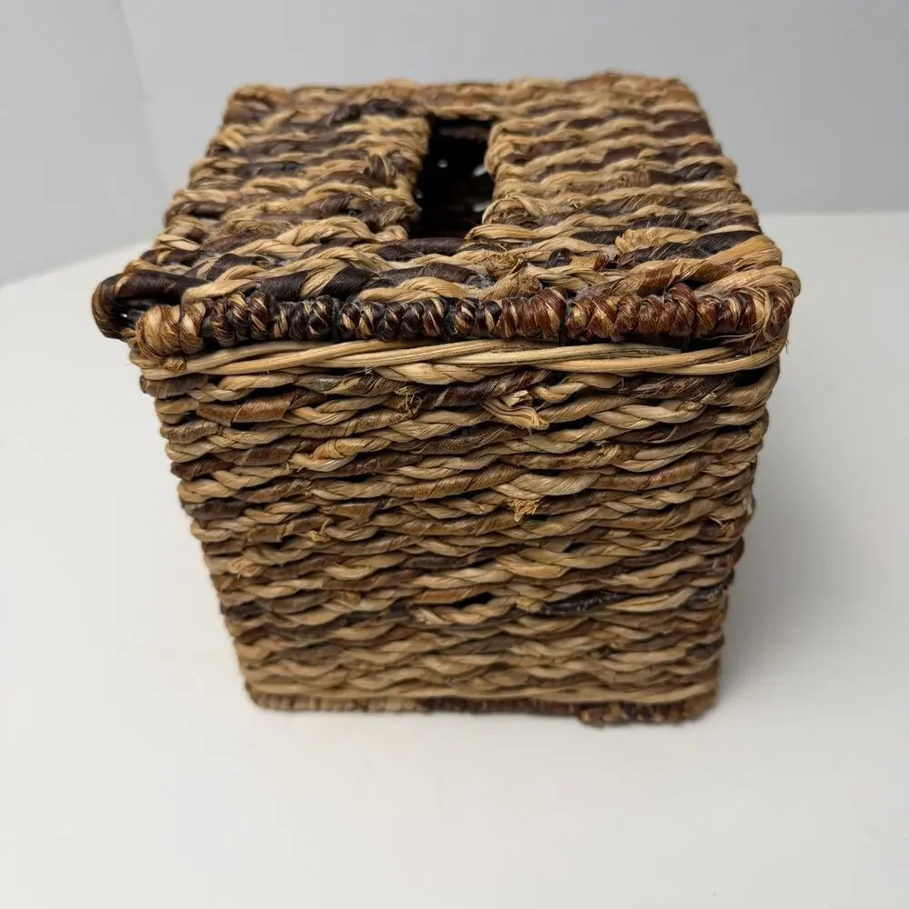 Chunky Woven Tissue Box Cover Seagrass Rustic Boho Spa Bathroom Decor Natural